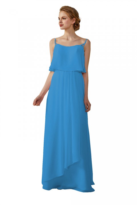 Boho Spaghetti Straps Chiffon V-Back Bridesmaid Dress with Flounce