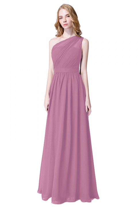 Illusion One-Shoulder Chiffon Pleated Bridesmaid Dress Long