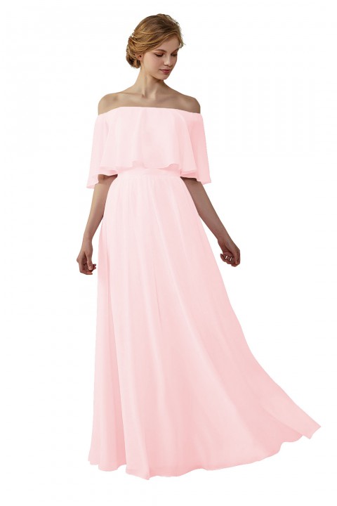 Bohemian Style Off Shoulder Chiffon Flounce Top Bridesmaid Dress