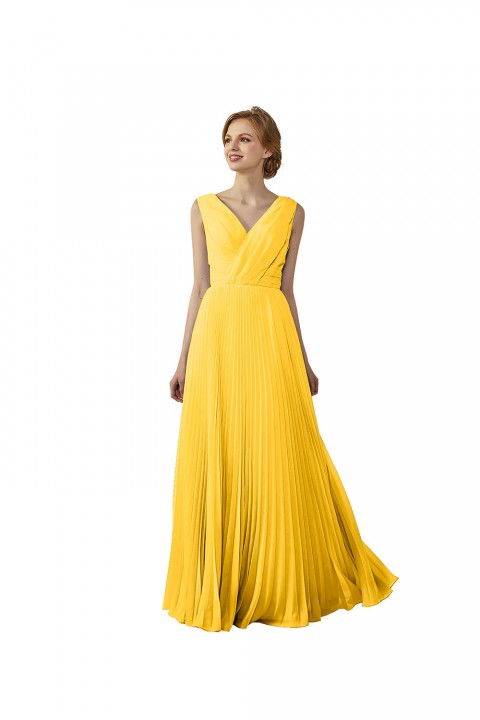 Chiffon V-Neck and V-Back A-Line Pleated Bridesmaid Dress 