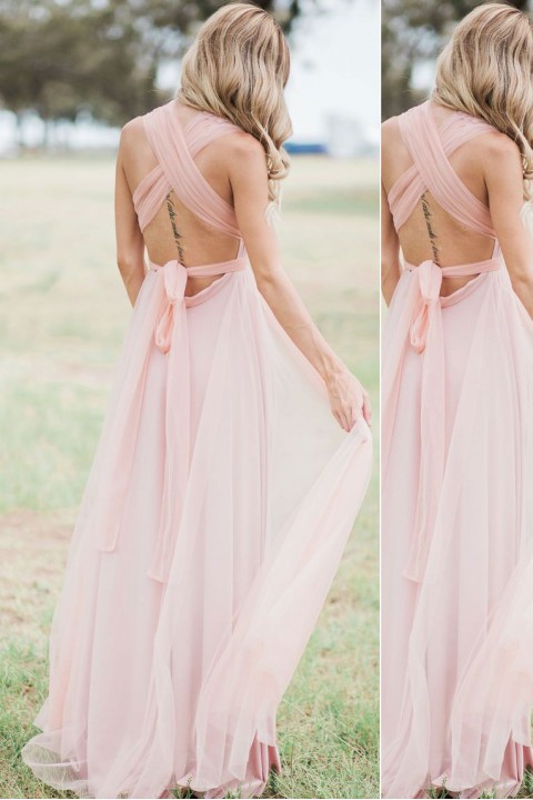 Clearance | Multi-Wear Open Back Tulle Bridesmaid Dress Long