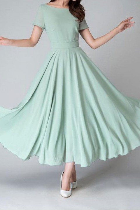 Simple Scoop Short Sleeve Ankle Length Chiffon Bridesmaid Dress