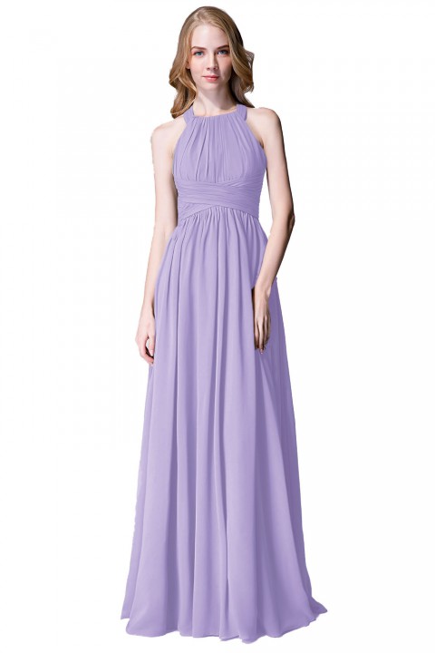 Sophisticated Halter Neckline Keyhole Back Pleated Bridesmaid Dress