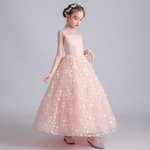 Pink Sleeveless Princess Tulle Skirt Flower Girl Dresses With Sequins