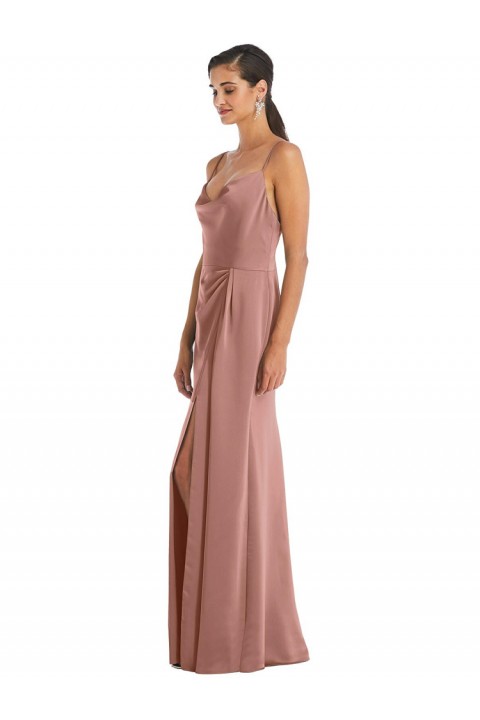 Blush Spaghetti Strap High Waist Split Satin Bridesmaid Dress