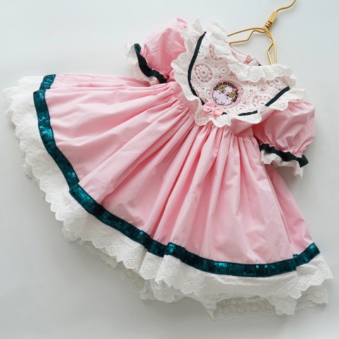 Fashion Pink Lace Neck Cap Sleeve Princess Costume Dresses