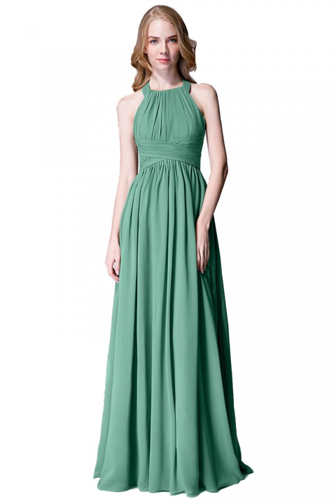 Sophisticated Halter Neckline Keyhole Back Pleated Bridesmaid Dress