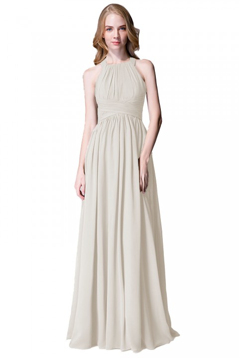 Sophisticated Halter Neckline Keyhole Back Pleated Bridesmaid Dress