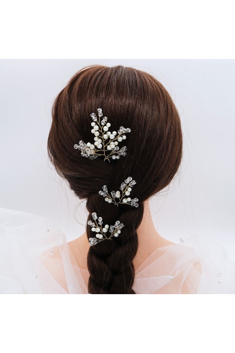 Pearl Crystal Decor Branch Wedding Hairpins (3 in a set)