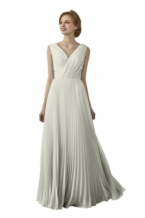 Chiffon V-Neck and V-Back A-Line Pleated Bridesmaid Dress 