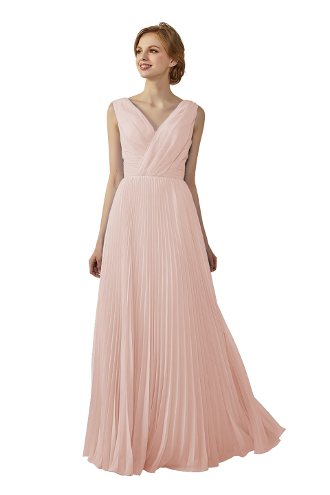 Chiffon V-Neck and V-Back A-Line Pleated Bridesmaid Dress 