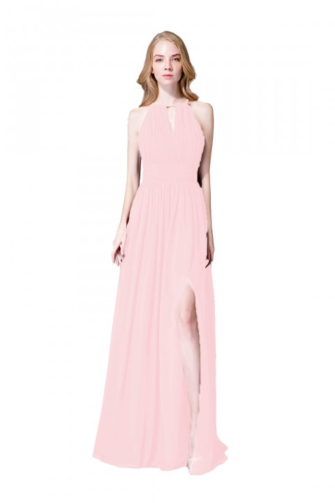 High-Neck with Keyhole Halter Tie Back Chiffon Bridesmaid Dress 