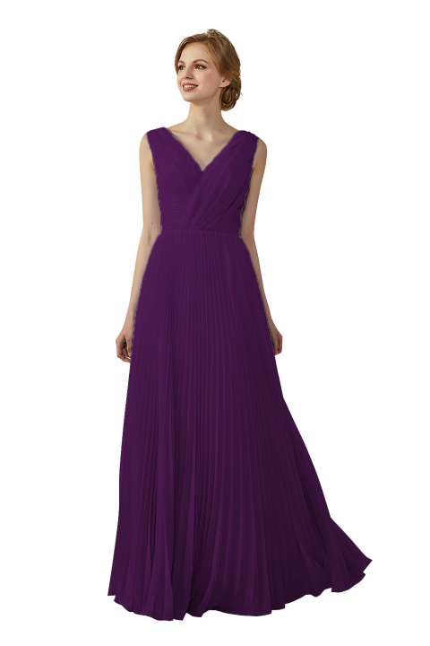 Chiffon V-Neck and V-Back A-Line Pleated Bridesmaid Dress 