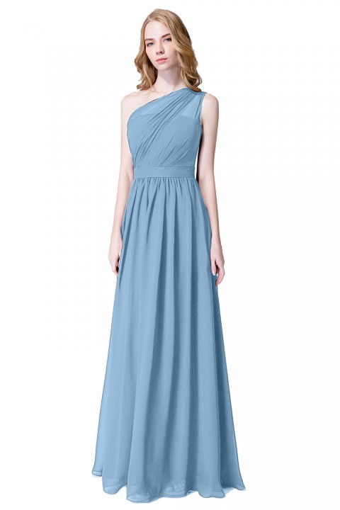 Illusion One-Shoulder Chiffon Pleated Bridesmaid Dress Long