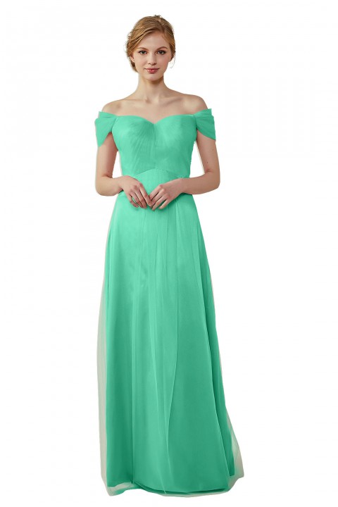 Simple Off the Shoulder Tulle Sweetheart Column Bridesmaid Dress