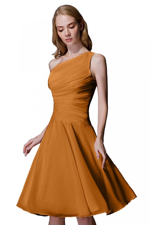 Asymmetrical One-Shoulder Chiffon Ruched Bridesmaid Dress Short