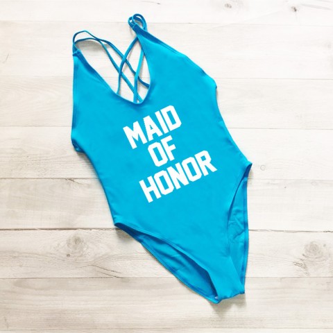 Maid of Honor Strappy Back Bachelorette Party One Piece Swimsuit