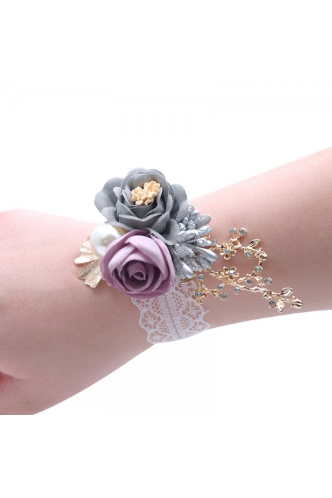 Artificial Flower Pearl Beaded Lace Wedding Wrist Corsage