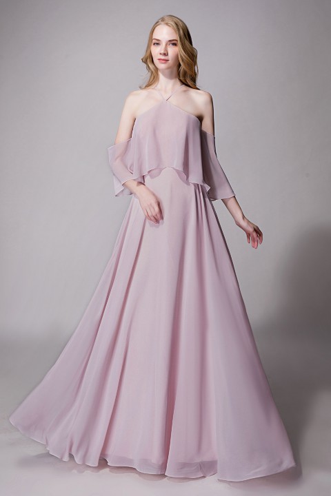 Y-Neck Ruffle Chiffon Multi-wear Bridesmaid Dress Long