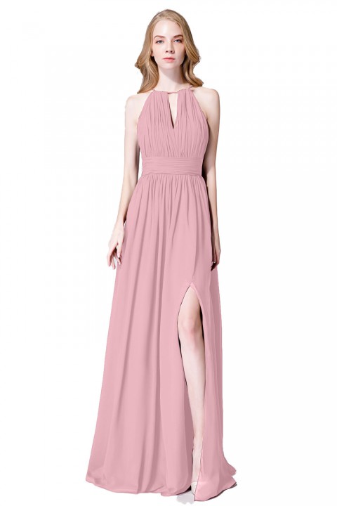 High-Neck with Keyhole Halter Tie Back Chiffon Bridesmaid Dress 