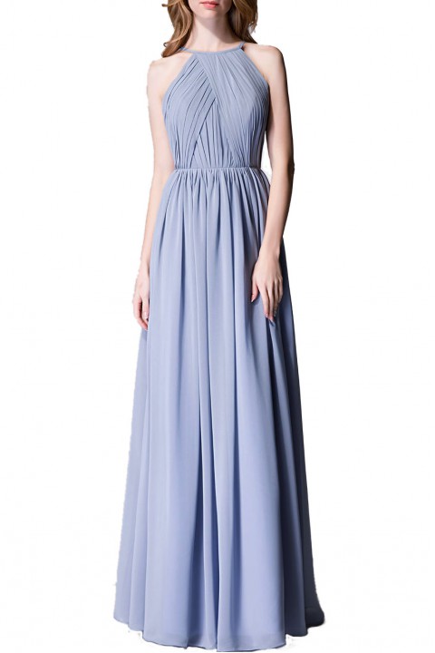 Pleated A-Line Halter Spaghetti-Straps Back Chiffon Bridesmaid Dress