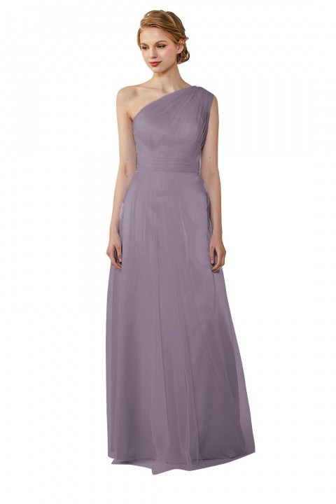 Romantic Illusion One-Shoulder Tulle Open Back Bridesmaid Dress 