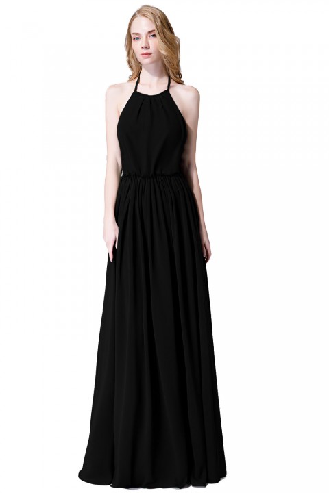 Halter Spaghetti Strap Open Back Chiffon Bridesmaid Dress with Sash