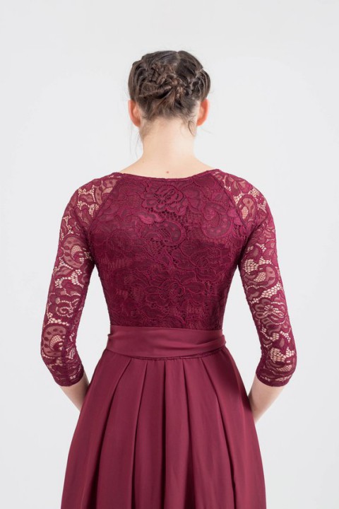 Lace 3/4 Sleeves Scoop Neck Bridesmaid Dress with Sash