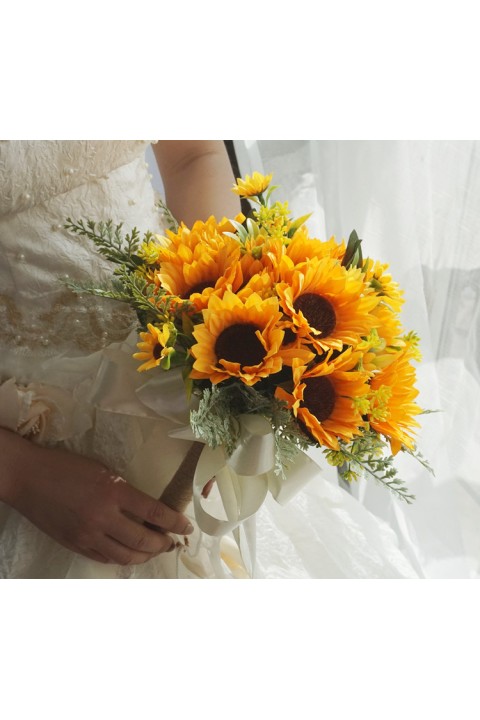 Artificial Sunflower Leaf Wedding Bouquet