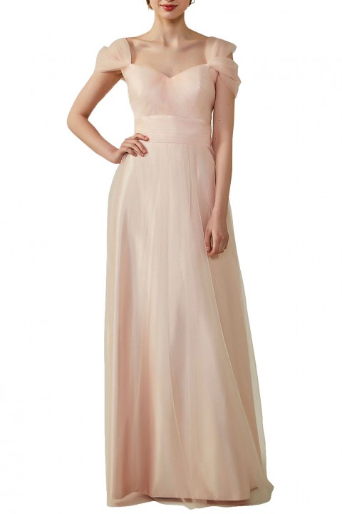 Sweetheart Neckline Cold Shoulder Long V back Tulle Bridesmaid Dress