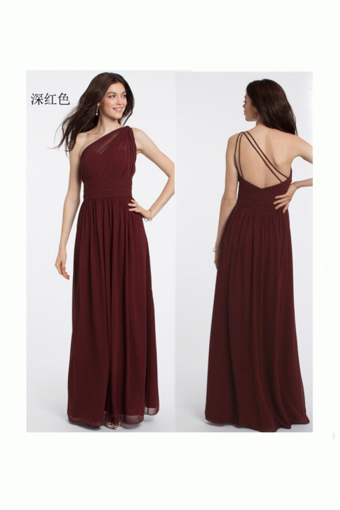 One Shoulder High Waist Pleated Skirt Chiffon Bridesmaid Dress