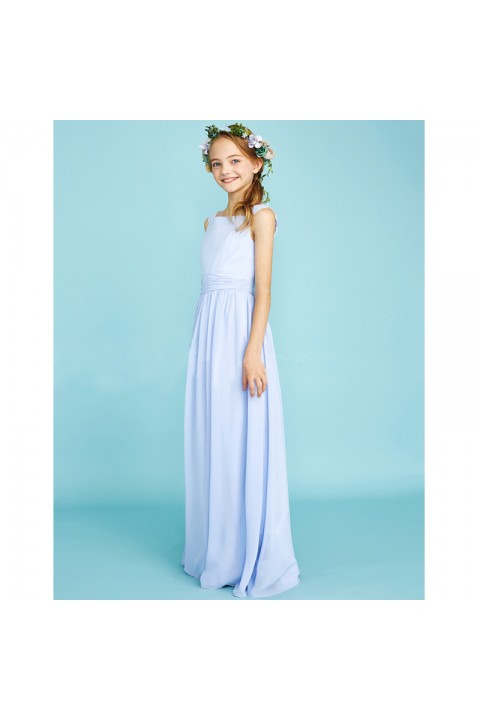 Casual Double Straps Sleeveless Floor-lenght Chiffon Junior Bridesmaid Dresses