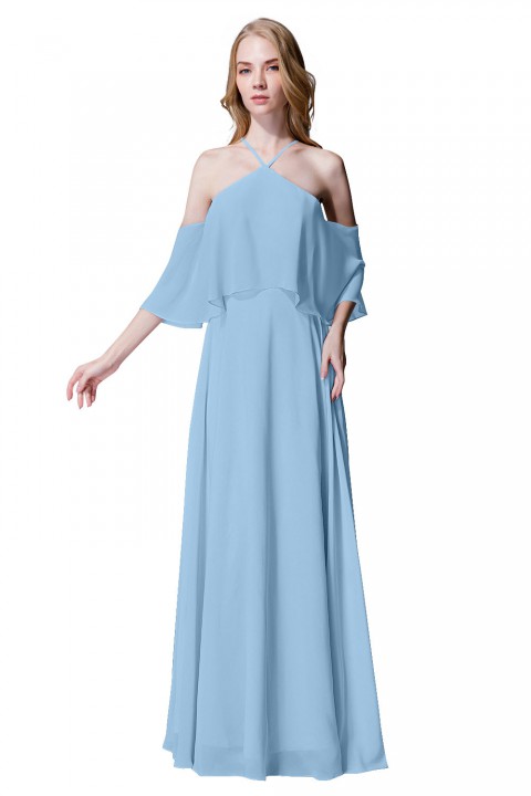 Y-Neck Ruffle Chiffon Multi-wear Bridesmaid Dress Long