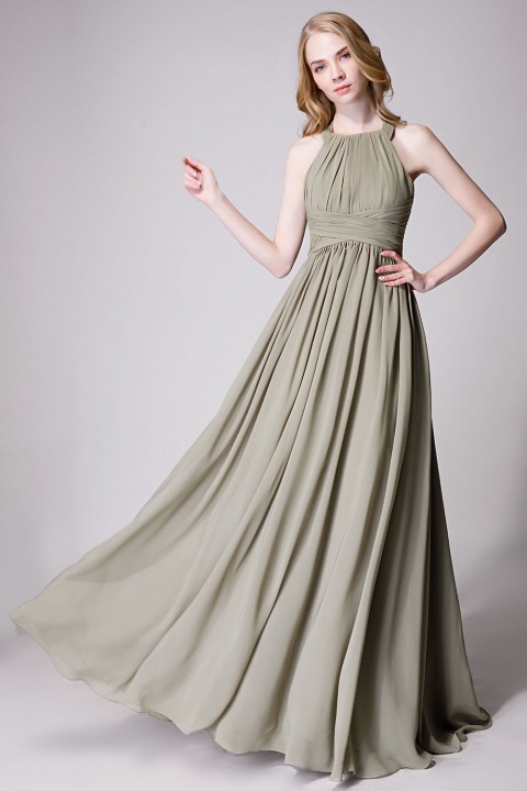 Sophisticated Halter Neckline Keyhole Back Pleated Bridesmaid Dress