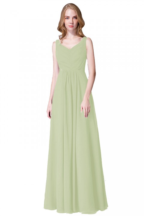 Elegant V-Back Chiffon Tank Bridesmaid Dress with Mesh Lace Inset