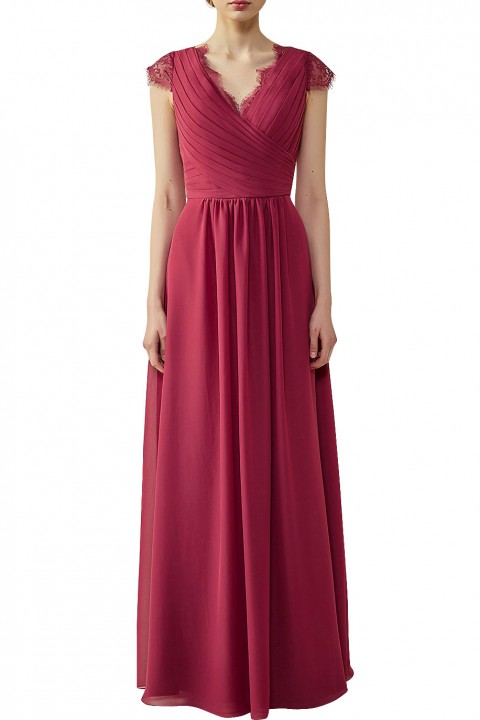 Lace Cap Sleeves  V-Neck Lace Back Closure with Keyhole Bridesmaid Dress