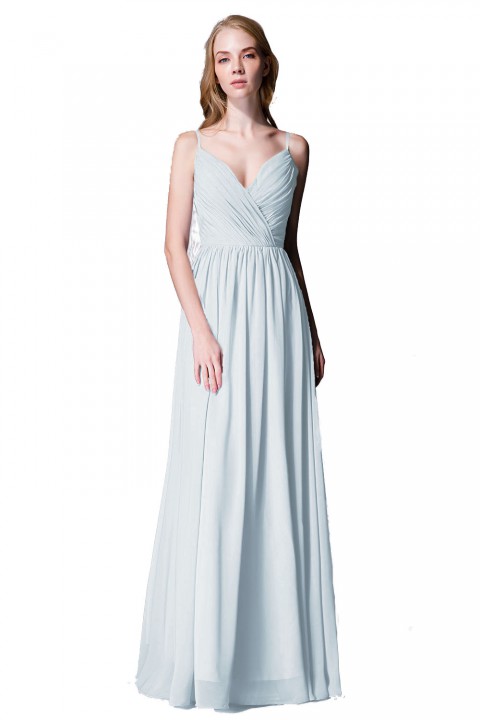 Spaghetti Straps Shell Neck Chiffon Bridesmaid Dress Open-back 