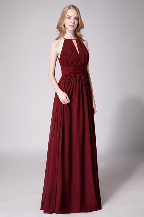 High-Neck with Keyhole Halter Tie Back Chiffon Bridesmaid Dress 