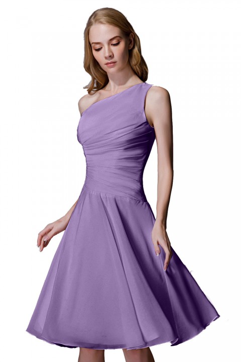 Asymmetrical One-Shoulder Chiffon Ruched Bridesmaid Dress Short