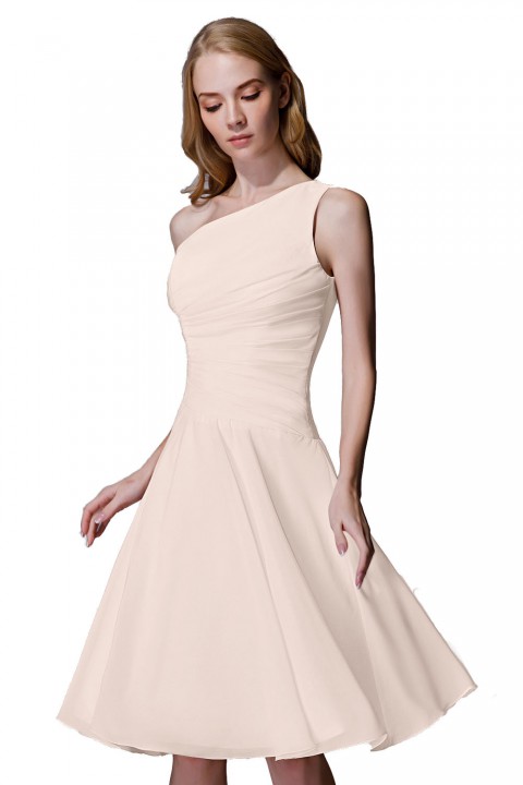 Asymmetrical One-Shoulder Chiffon Ruched Bridesmaid Dress Short