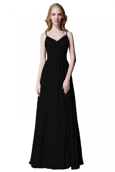 Spaghetti Straps Pleated Chiffon Bridesmaid Dress with Lace Open Back