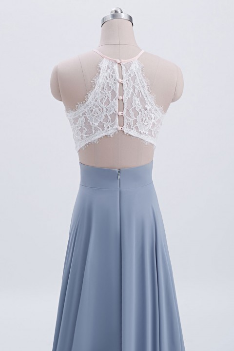 Illusion High Neck Lace Back with Button Top Bodice 