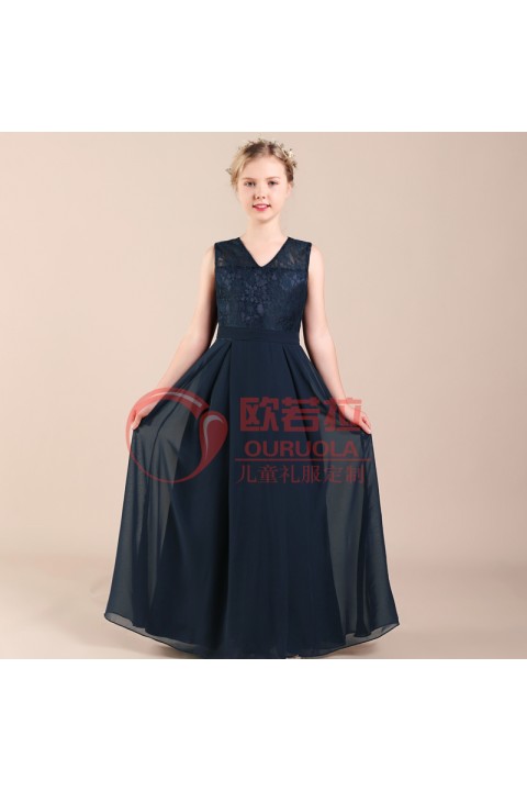 V-Neck Sleeveless Chiffon Skirt Junior Bridesmaid Dresses