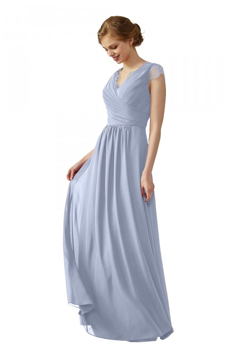 Lace Cap Sleeves  V-Neck Lace Back Closure with Keyhole Bridesmaid Dress