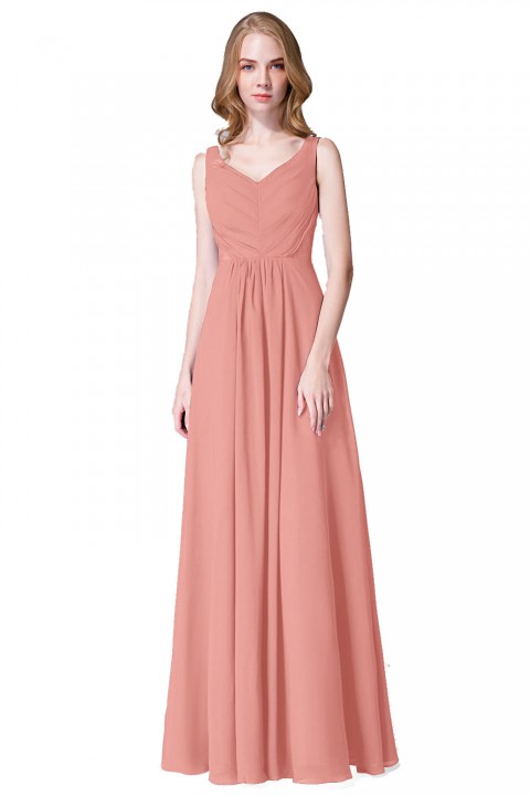 Elegant V-Back Chiffon Tank Bridesmaid Dress with Mesh Lace Inset