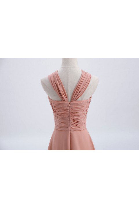 Chic Criss-cross Halter Pleated Chiffon Bridesmaid Dress Long