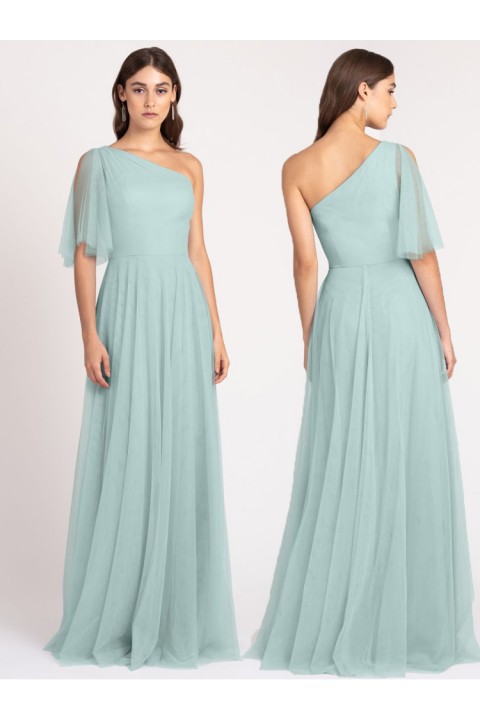 Asymmetrical Flutter Sleeve One Shoulder Chiffon Bridesmaid Dress