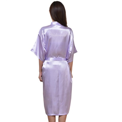 Hot Drilling Tied Waist Silk Bridesmaid Robe with Pockets
