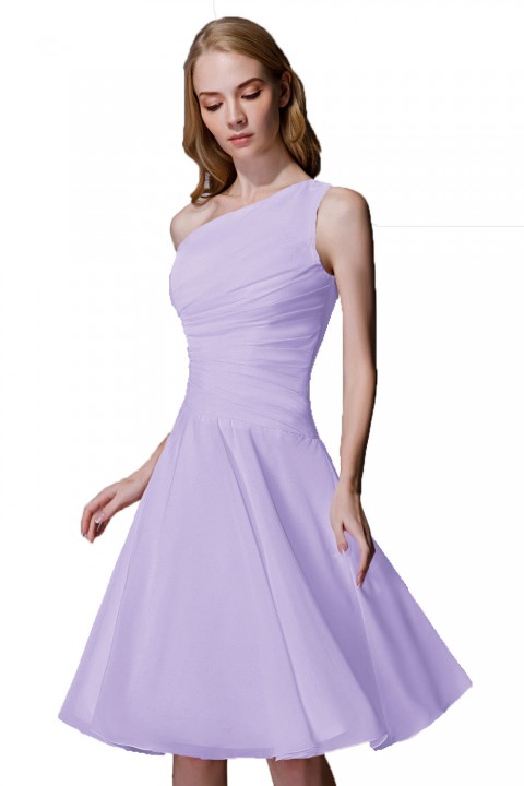 Asymmetrical One-Shoulder Chiffon Ruched Bridesmaid Dress Short