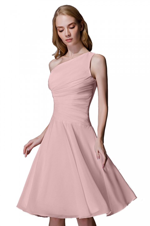 Asymmetrical One-Shoulder Chiffon Ruched Bridesmaid Dress Short